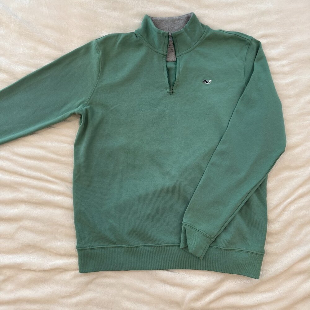 Vineyard Vines Boys XL Quarter Zip Pullover Green Whale Logo 100% Cotton